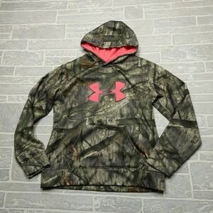 Under Armour Hoodie Women's Large Semi-Fitted Camo Big Pink Logo‎ Mossy Oak